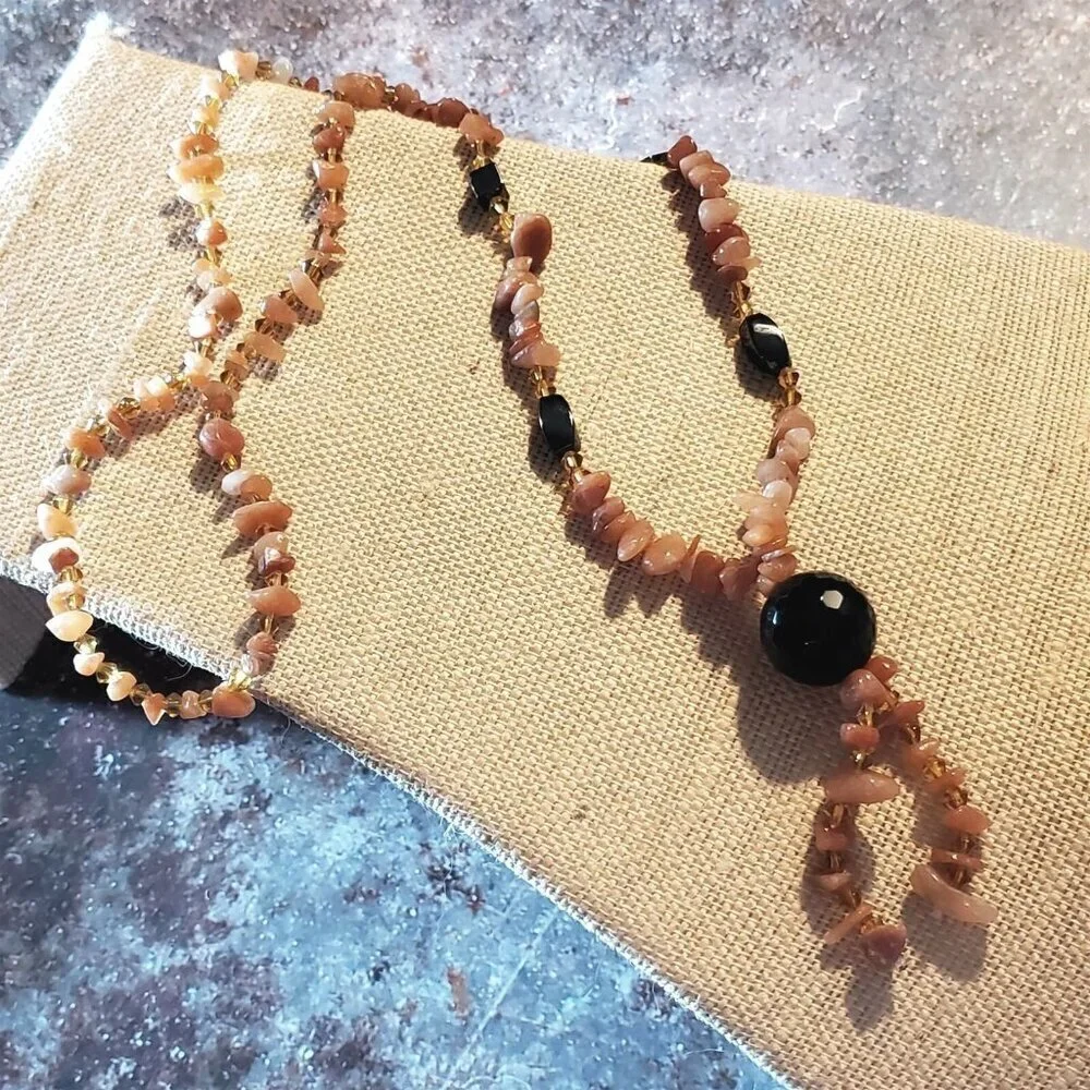Handcrafted Hematite Red Aventurine Agate Gemstone Beads Pendant Necklace